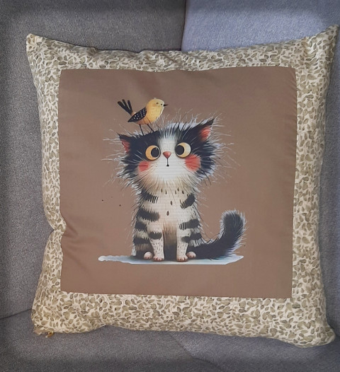 Povlak na polštářek - číča dekorace pták ptáček holčička pokojíček kočka kočička polštář polštářek dítě kočičí povlak roztomilé mourek dětský pokoj číča nažehlovačka 