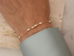 Zlatý korálkový náramek s perlou