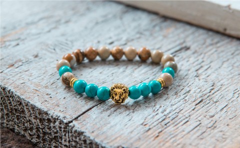 Energetický náramek-Howlit a Jaspis náramek pánský lev meditace minerál jaspis znamení zvěrokruh howlit mužský joga budha zvěrokruhu lotus yoga enargie jadeid 